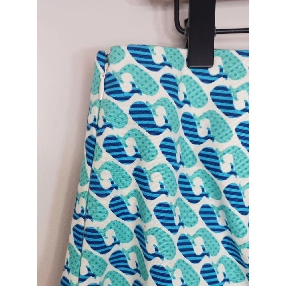 Talbots Whale Print Skirt Women's 12 Blue Cotton Stretch Nautical Coastal